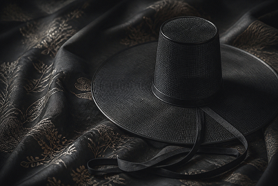A hanbok in black, cut to its original form
