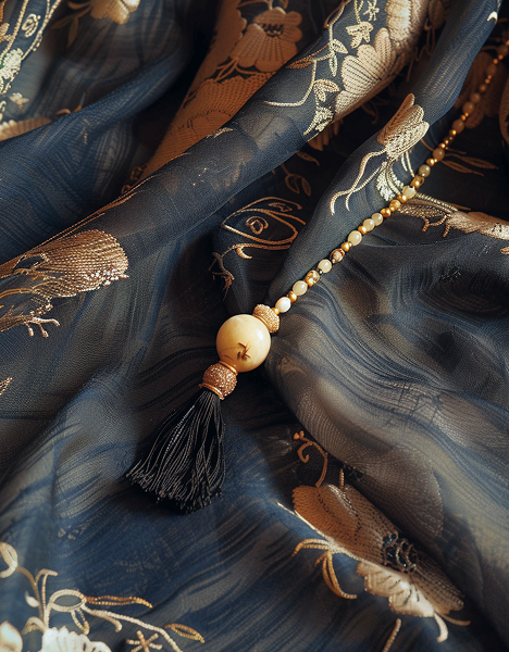 A hanbok in blue, hand-finished in the atelier