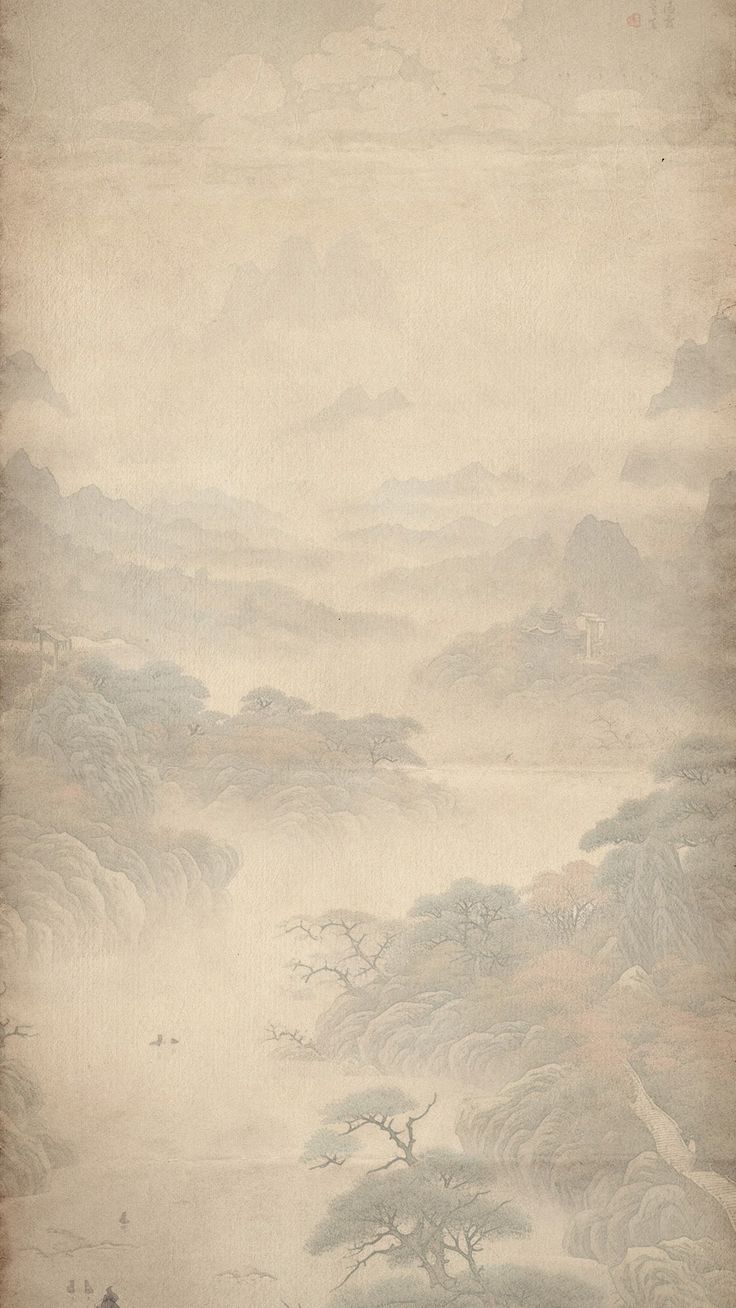 An ink-washed landscape painted on hanbok silk