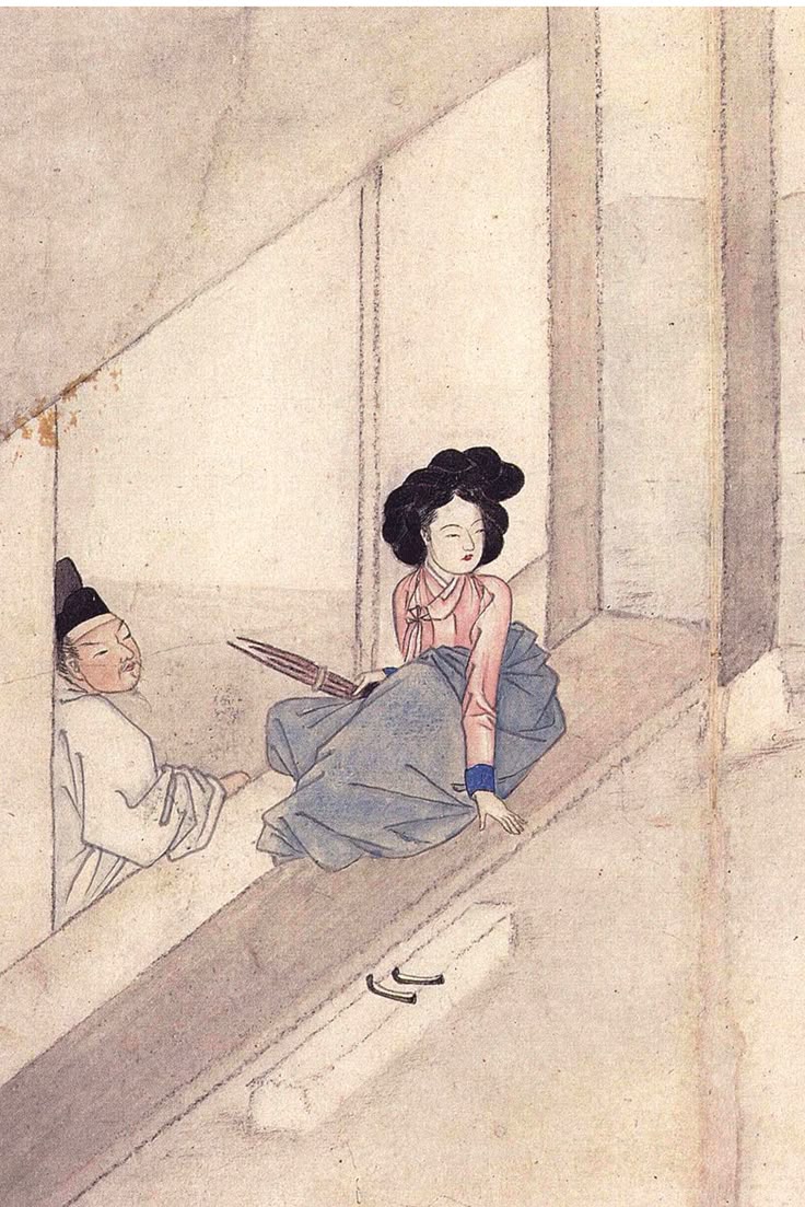 An ink-washed landscape painted on hanbok silk