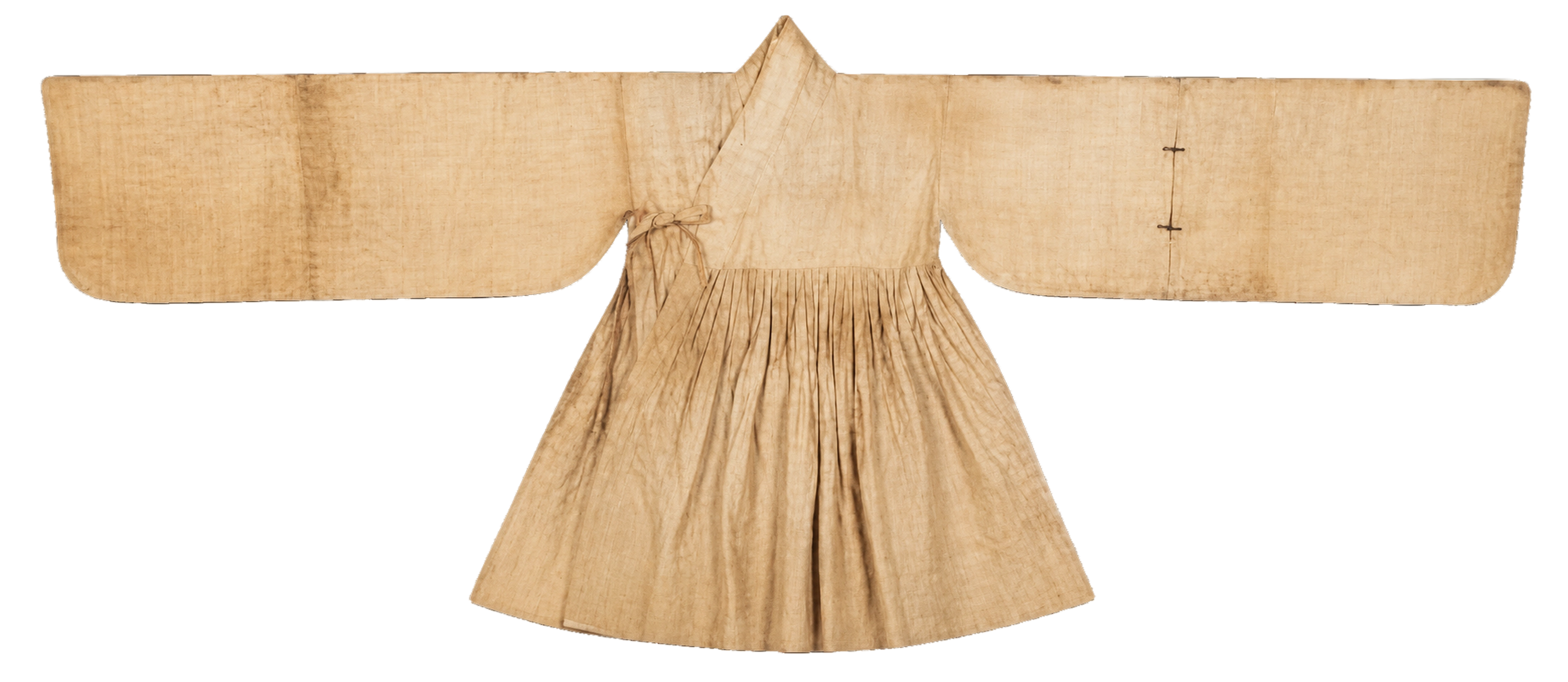 A Joseon-era cheollik robe laid flat with its sleeves spread wide