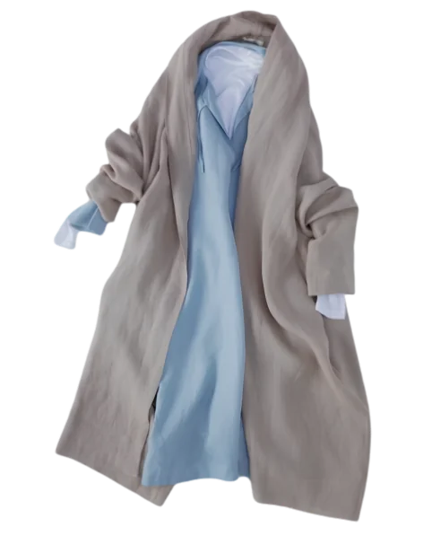 A taupe long coat