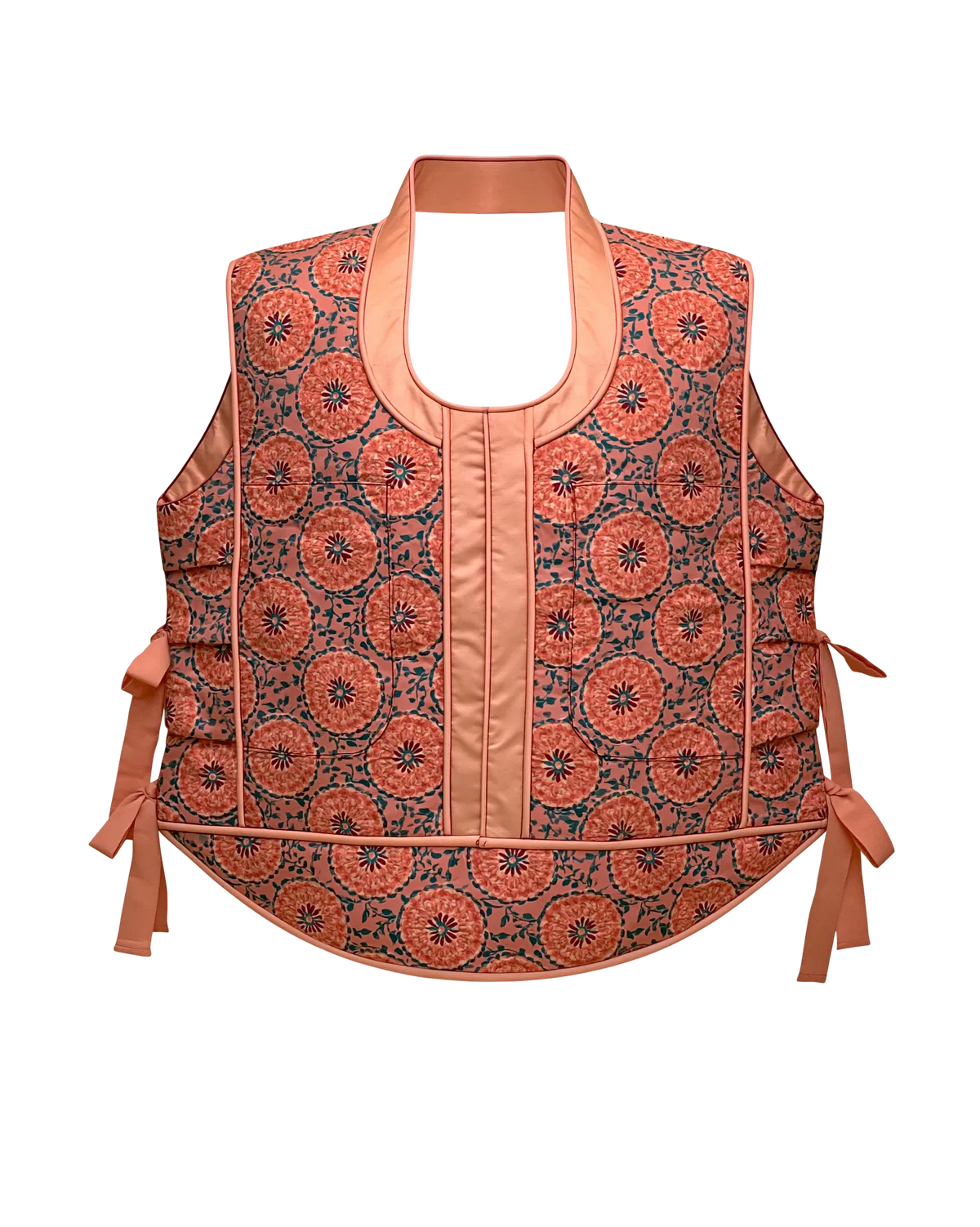 Baeja, a sleeveless quilted layering vest with velvet side ties